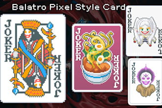 design balatro style pixel art playing card, 2d sprite trading cards, joker card