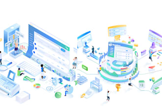 do modern 2d isometric illustration for website, app, saas ui and landing page