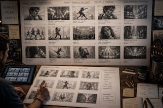 create cinematic music video storyboard illustration