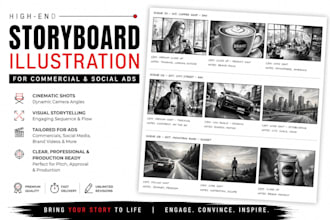 cinematic storyboards for film  animation scenes characters framing
