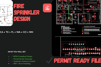 fire sprinkler design hydraulic calculations, bim modeling and permit drawings