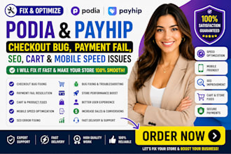fix podia payhip checkout bug payment fail slow speed mobile issue seo fix cart
