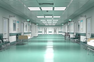 design 3d hospital interior, pharmacy, operation lab, medical clinic rendering