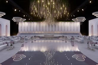 render photorealistic event,wedding hall ,restaurant,coffee shop interior render