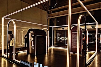 create a 3d exhibition booth design for your brand
