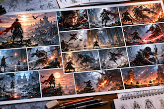 cinematic action storyboard sequences for films and games
