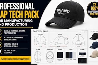 design professional cap tech pack for manufacturing and production