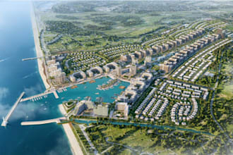 design luxury waterfront urban masterplan city planning 3d large scale rendering