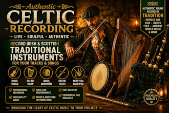 record irish fiddle celtic harp irish bodhran celtic flute scottish bagpipes