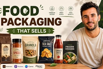 design food packaging, snack packaging, coffee label, spice label, pouch design