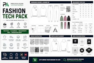 design clothing tech pack for manufacturing hoodie tracksuit streetwear