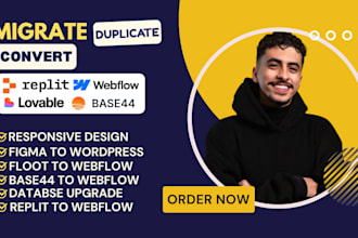 migrate, duplicate, convert replit ai lovable base44, durable website to webflow