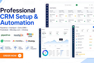 setup pipedrive CRM, hubspot, zoho, freshdesk, monday and pipedrive clickup