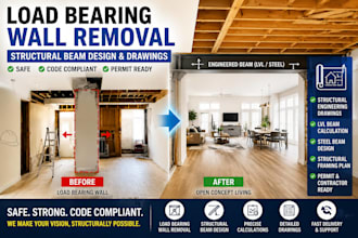 do load bearing wall removal structural beam design drawings plan