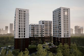 overhaul 3d multifunctional compound,residential complex,urban greenery,d5render