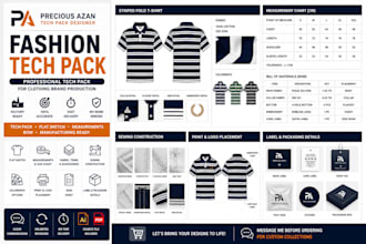 design creative clothing tech pack and fashion tech pack for production