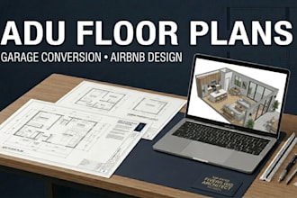 draw modern adu floor plans, garage conversion layouts and airbnb property plan