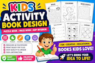 create kids activity book, puzzle book and maze book design