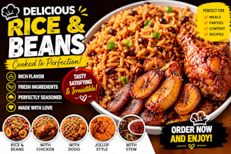 cook tasty rice and beans with fried plantain