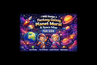 design a fantasy galaxy planet mural space map for kids