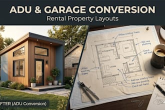 draw modern adu floor plans, garage conversion layouts  rental property design