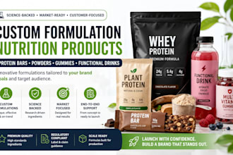 custom formulation of protein bars, powders, gummies functional drinks