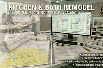 prepare california kitchen and bathroom remodel plans with mep coordination