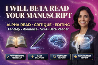be your beta reader and alpha read for romance fantasy sci fi thriller mysteries