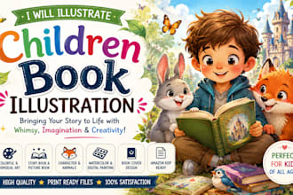 design whimsical children book, story book, kids storybook artwork illustration