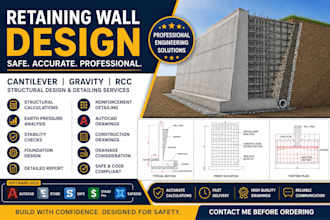 design, calculation of cantilever, rcc, and gravity retaining walls