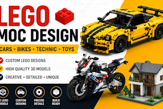 design 3d  lego moc, technic car, bike and ship with instructions