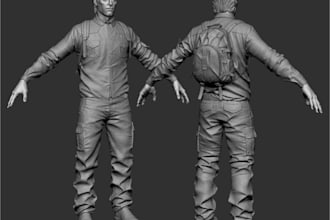 do digital human sculpt, high poly model, backpack model, human figure anatomy