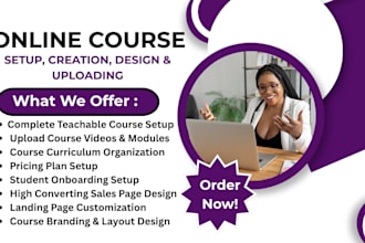 build teachable online course website upload course content design sales page