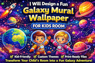 design a fun galaxy mural wallpaper for kids room
