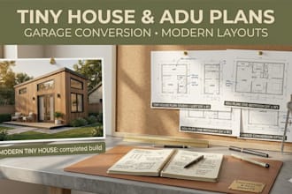 draw modern adu floor plans, garage conversion layouts and tiny house designs