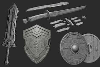 create 3d sword, shield and cosplay weapon, stl for printing