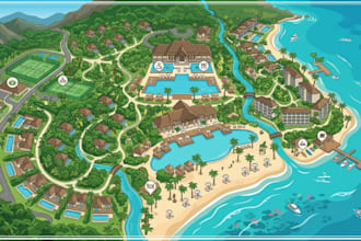 design resort map, campground map, rv park and tourist map