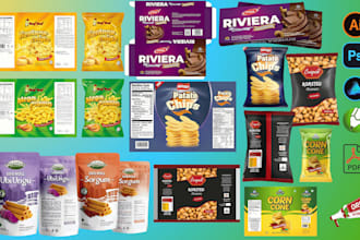 design modern snack, chips, chocolate and spicy food product label design
