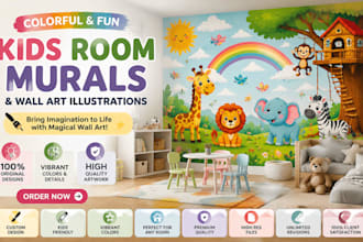 design colorful and fun kids room murals and wall art illustrations