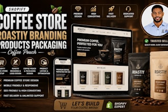 setup shopify coffee store, roastiy branding products packaging, coffee pouch
