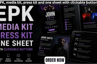 design epk, media kit, press kit and one sheet with clickable buttons