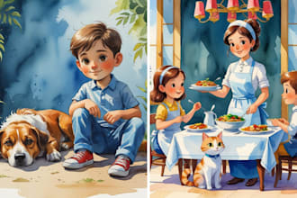 draw water color illustration and children story book illustration