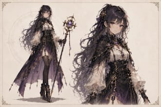 draw character design concept art turnaround sheet and expression sheet