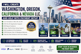 create washington oregon california nevada llc and help with payment setup