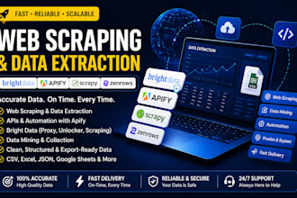 provide web scraping data extraction bright data apify scrapy and research data