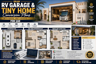 draw rv garage and tiny home conversion plans with rental unit layouts for uae