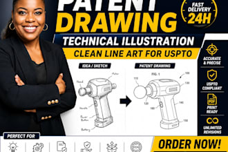 patent drawing technical illistration black and white line art for uspto