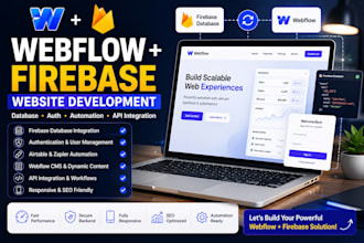 develop webflow website with firebase database auth, outseta, membership site