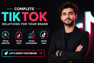 do tiktok creation, tiktok shop, tiktok management and tiktok logo
