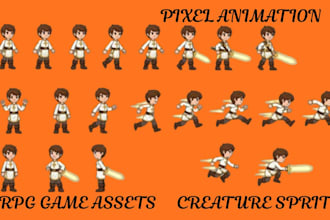 design pixel art creature sprite sheet with animation for rpg games